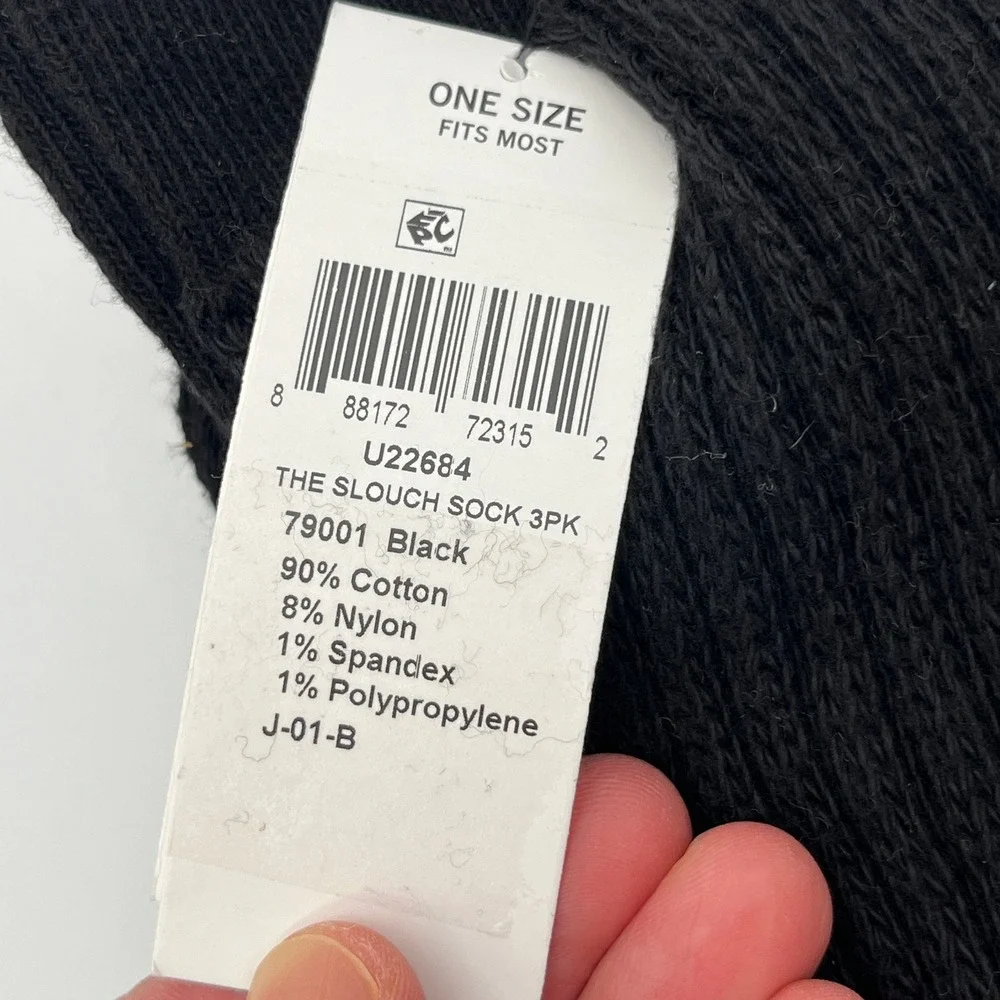HUE Slouch Sock Women One Size Black 3 Pair Pack U22684 Ribbed Cotton Blend NEW